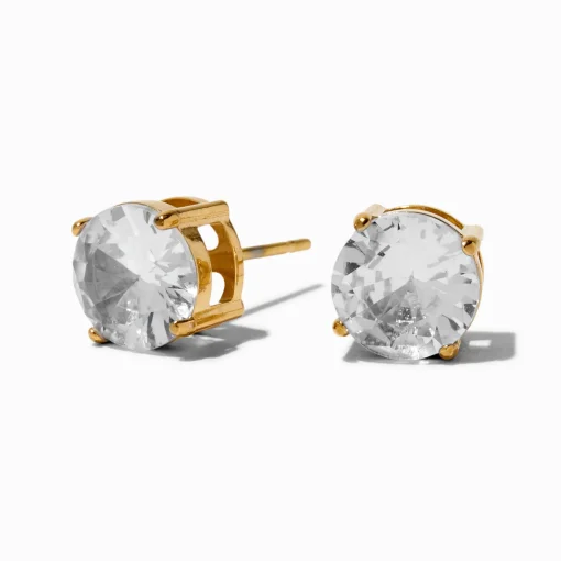 Clous d’oreilles panier en zircon cubique 8 mm acier inoxydable couleur dorée