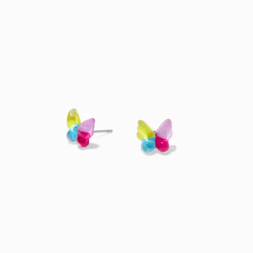 Clous d’oreilles papillons bombés arc-en-ciel