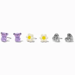 Clous d’oreilles paresseux, marguerite, cœur - Lot de 3