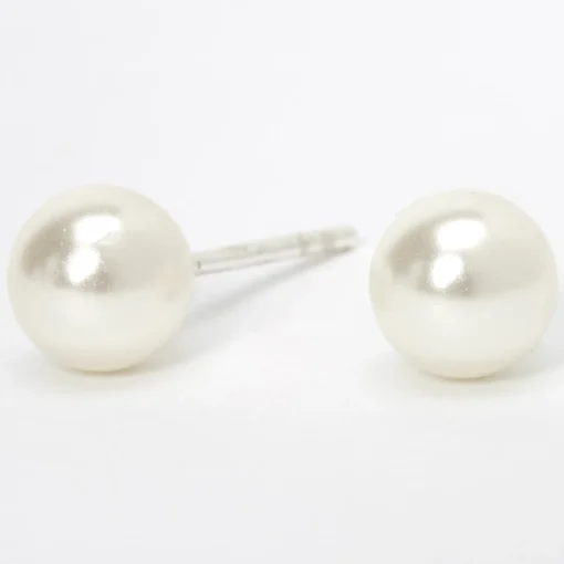 Clous d’oreilles perles d'imitation 6 mm en argent