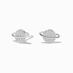Clous d’oreilles planète Saturne strass couleur argentée C LUXE by Claire’s