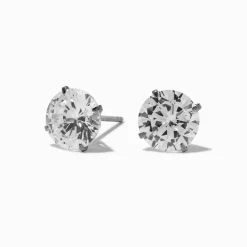 Clous d’oreilles ronds 8 mm zircon cubique en titane couleur argentée C LUXE by Claire's