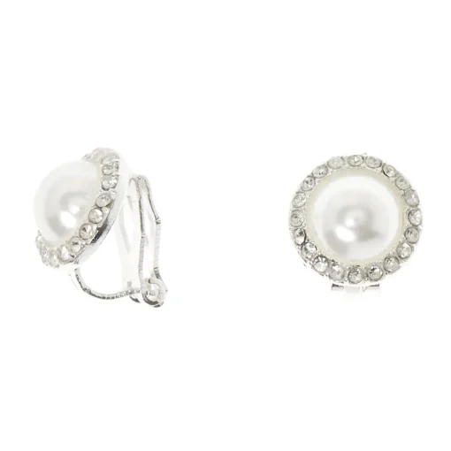 Clous d'oreille à clip avec perles d'imitation couleur argenté