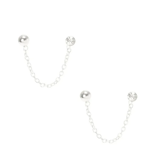 Clous d'oreille en argent avec chaîne