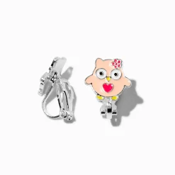 Clous d'oreilles à clip en forme de chouette avec un cœur