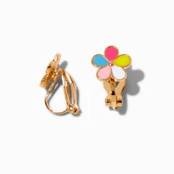 Clous d'oreilles à clip marguerite arc-en-ciel