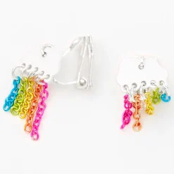 Clous d'oreilles à clip nuages chaînes arc-en-ciel couleur argentée