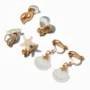 Clous d'oreilles à clip vie aquatique couleur dorée - Lot de 3