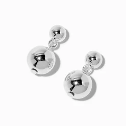 Clous d'oreilles à deux sphères couleur argentée