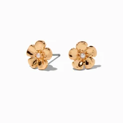 Clous d'oreilles à fleurs couleur dorée