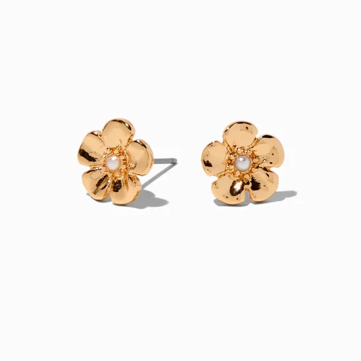 Clous d'oreilles à fleurs couleur dorée