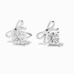 Clous d'oreilles à nœud en zircon cubique d'imitation couleur argentée