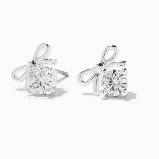 Clous d'oreilles à nœud en zircon cubique d'imitation couleur argentée