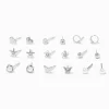 Clous d'oreilles aux designs variés fleurs et perles d'imitation couleur argentée - Lot de 9