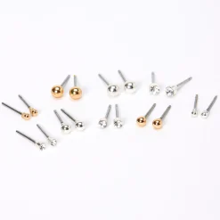 Clous d'oreilles boules en strass de tailles graduelles en métaux mixtes - Lot de 9