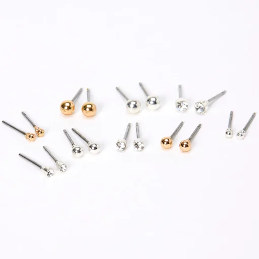 Clous d'oreilles boules en strass de tailles graduelles en métaux mixtes - Lot de 9