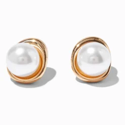 Clous d'oreilles boussole perle d'imitation couleur dorée