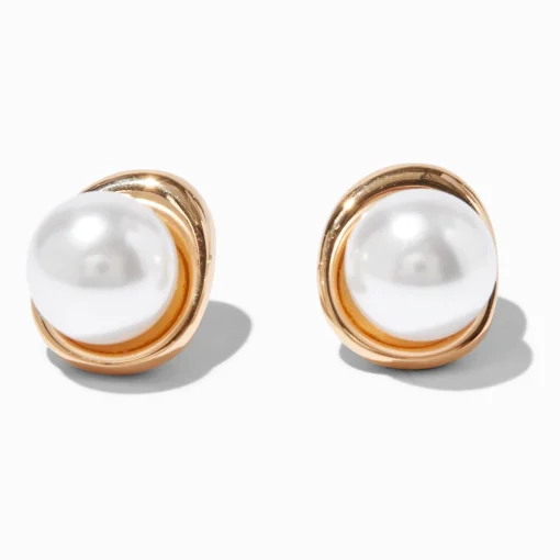 Clous d'oreilles boussole perle d'imitation couleur dorée
