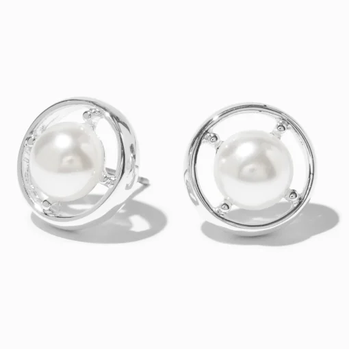Clous d'oreilles boussole perles d'imitation couleur argentée