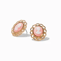 Clous d'oreilles camée rose couleur dorée