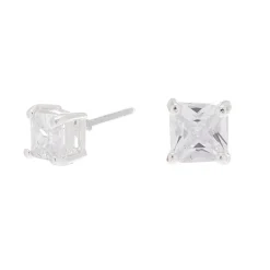 Clous d'oreilles carrés avec strass en zircon cubique d'imitation couleur argentée - 5 mm