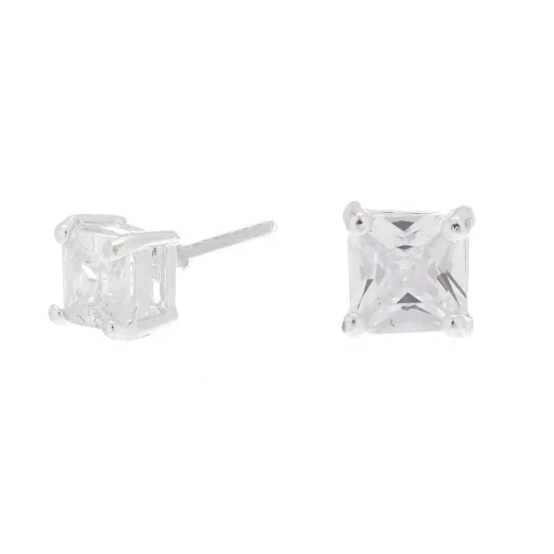 Clous d'oreilles carrés avec strass en zircon cubique d'imitation couleur argentée - 5 mm
