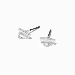 Clous d'oreilles chaîne barrette couleur argentée