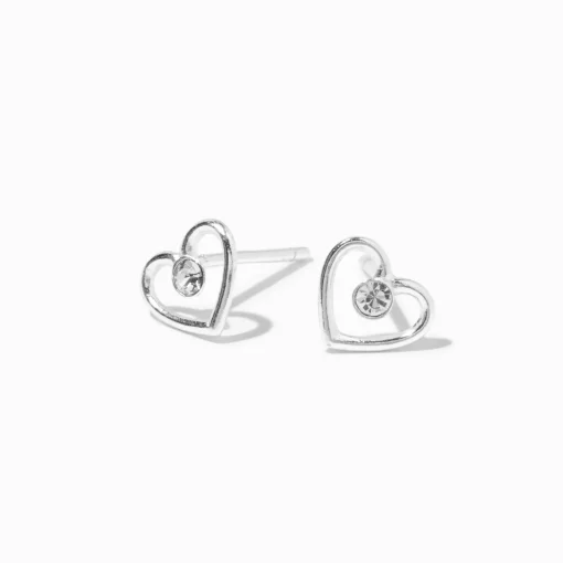Clous d'oreilles contour de cœur en argent