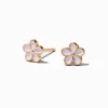 Clous d'oreilles couleur dorée marguerites blanches