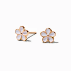Clous d'oreilles couleur dorée marguerites blanches