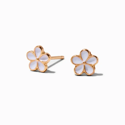 Clous d'oreilles couleur dorée marguerites blanches