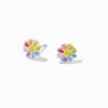 Clous d'oreilles couleur argentée marguerite arc-en-ciel