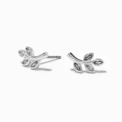 Clous d'oreilles couleur argentée feuilles clairsemées en zircon cubique