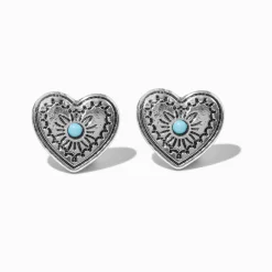 Clous d'oreilles cowgirl cœur en filigrane couleur argentée