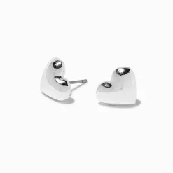 Clous d'oreilles cœur bombé couleur argentée
