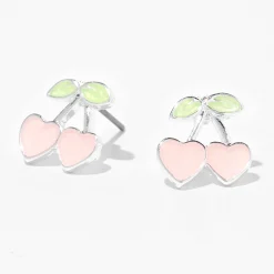 Clous d'oreilles cœur cerise à paillettes qui changent de couleur