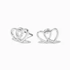 Clous d'oreilles double cœur couleur argentée