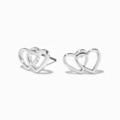 Clous d'oreilles double cœur couleur argentée