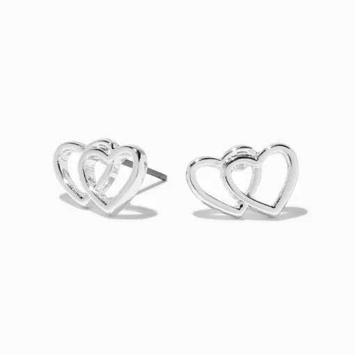 Clous d'oreilles double cœur couleur argentée