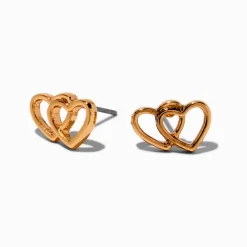 Clous d'oreilles double cœur couleur dorée