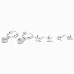 Clous d'oreilles et créoles coquillages couleur argentée C LUXE by Claire’s - Lot de 3