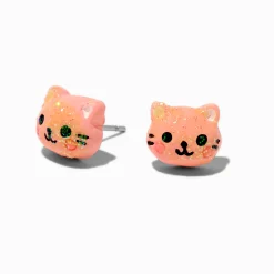 Clous d'oreilles frimousse de chat à paillettes roses