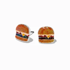 Clous d'oreilles hamburger pailletés