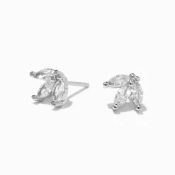 Clous d'oreilles lotus strass couleur argentée