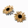 Clous d'oreilles émaillés noirs étoile rayonnante couleur dorée