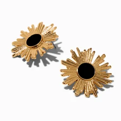 Clous d'oreilles émaillés noirs étoile rayonnante couleur dorée