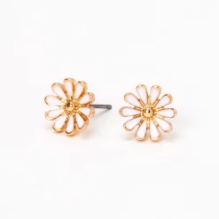 Clous d'oreilles marguerites couleur dorée - Blanc