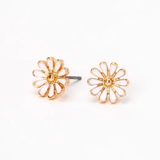 Clous d'oreilles marguerites couleur dorée - Blanc