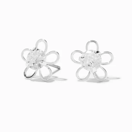 Clous d'oreilles marguerite en zircon cubique d'imitation couleur argentée