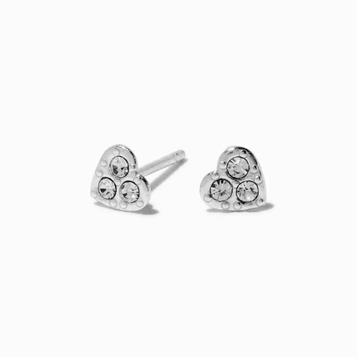 Clous d'oreilles mini cœur strass couleur argentée
